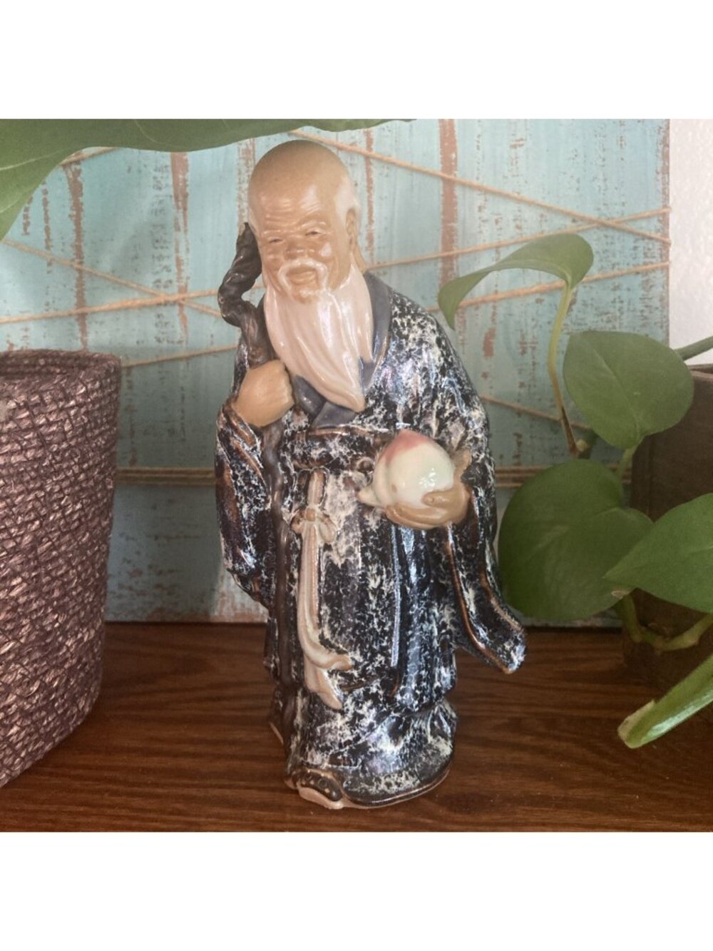 Vintage Chinese Mudman Figurine Shiwan Clay SHOU-LAO God of Longevity Immortal